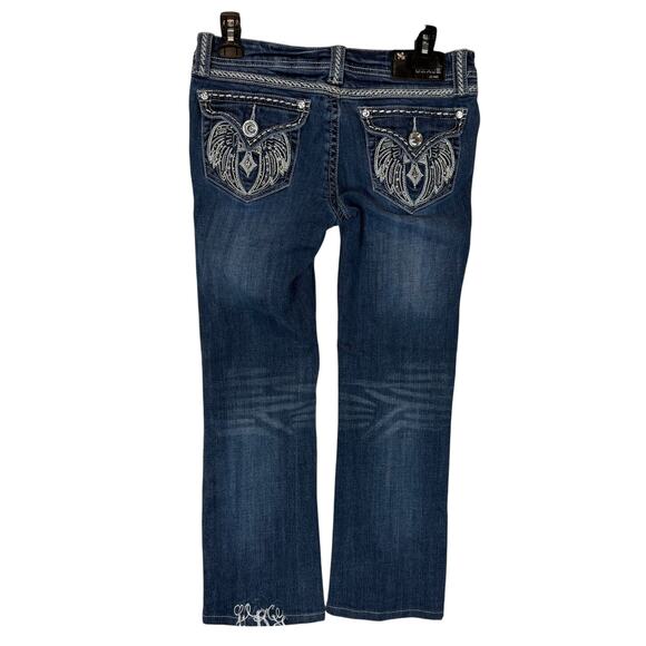 Grace In La Jeans Womens 7/27 Blue Denim Stretch Beaded 5-Pockets Boot Cut Leg - Picture 2 of 16